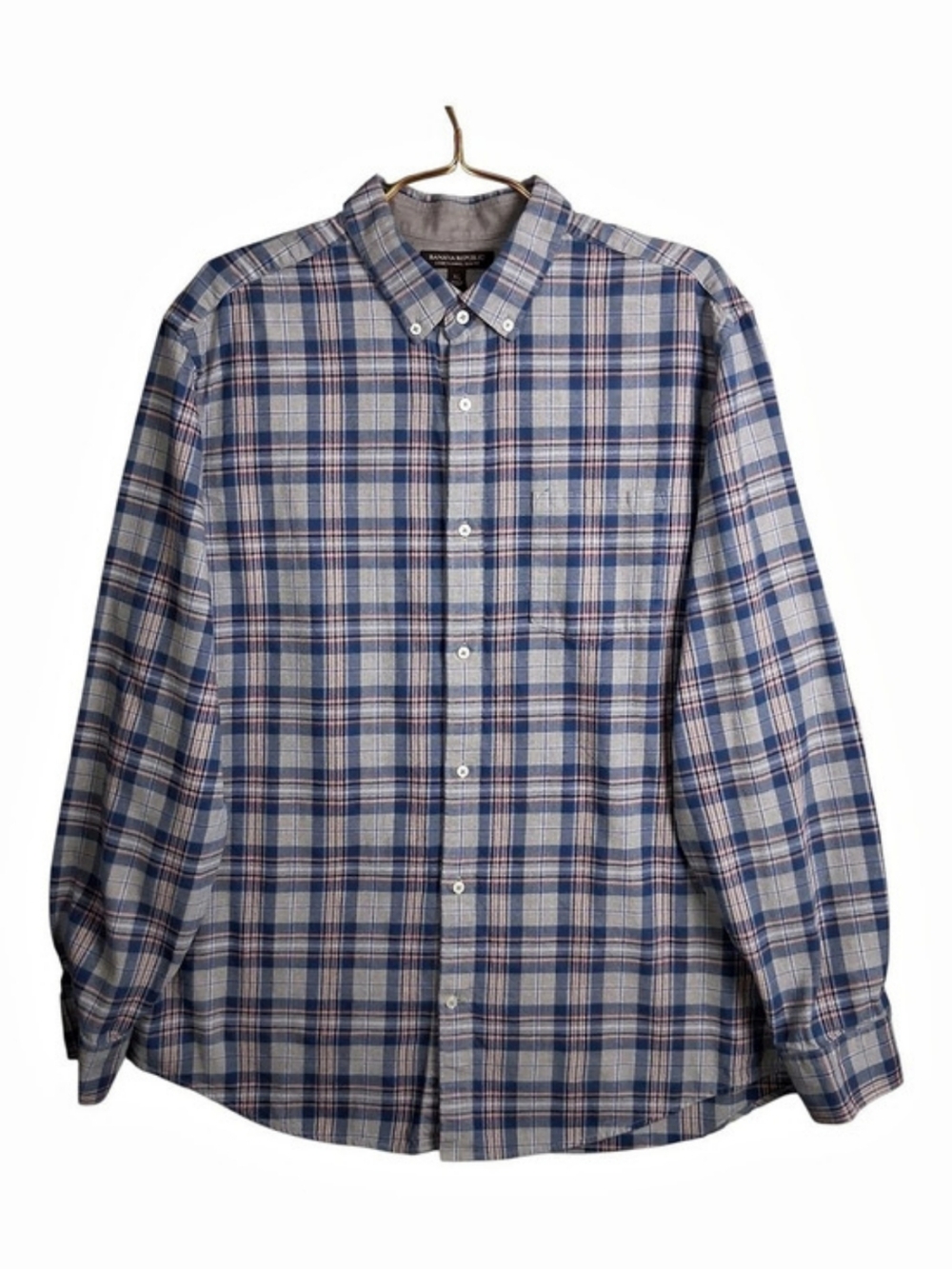 Banana Republic Luxe Flannel Shirt Mens XL Slim Fit Plaid Blue Grey Button Down